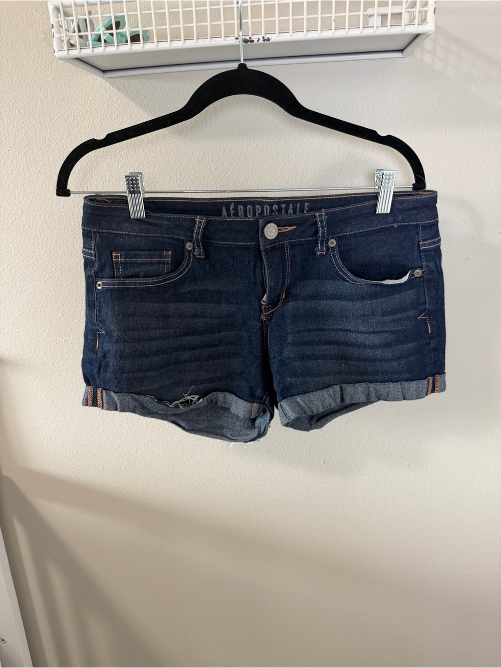Aeropostale Women's Dark Indigo Rolled Cuff Denim Shorts